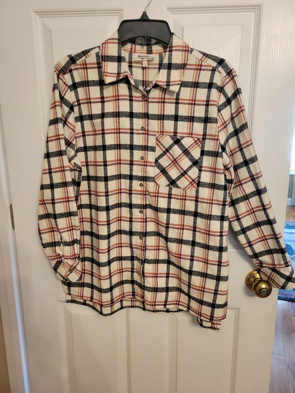 Button-Down Plaid Shirt - Cream, Black & Red